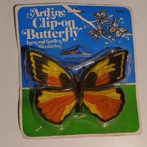 Vintage 1988 ArtLine Clip-on Butterfly - Yellow, Orange, Black Garden Decoeation